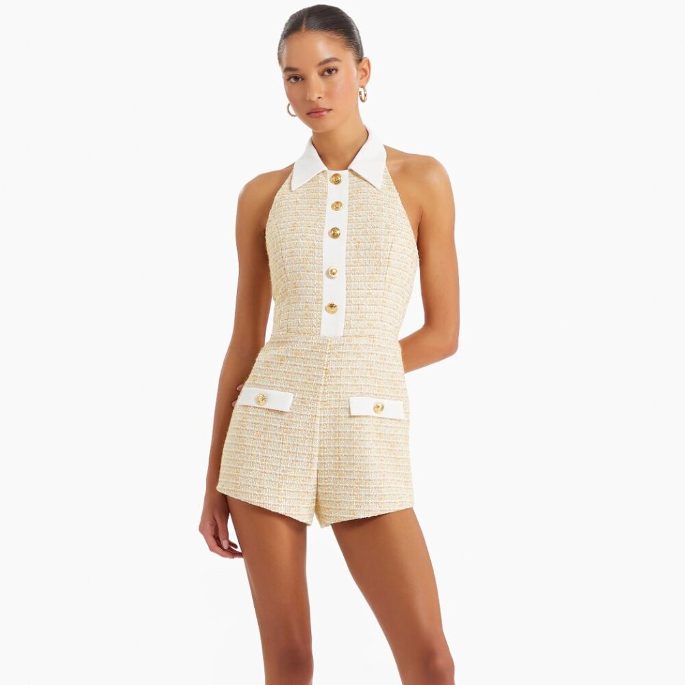Amanda Uprichard Cream and Gold Jumpsuit